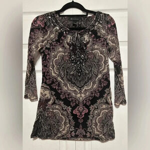 INC International Concepts Pink, White & Black Paisley Studded Tunic! Size S